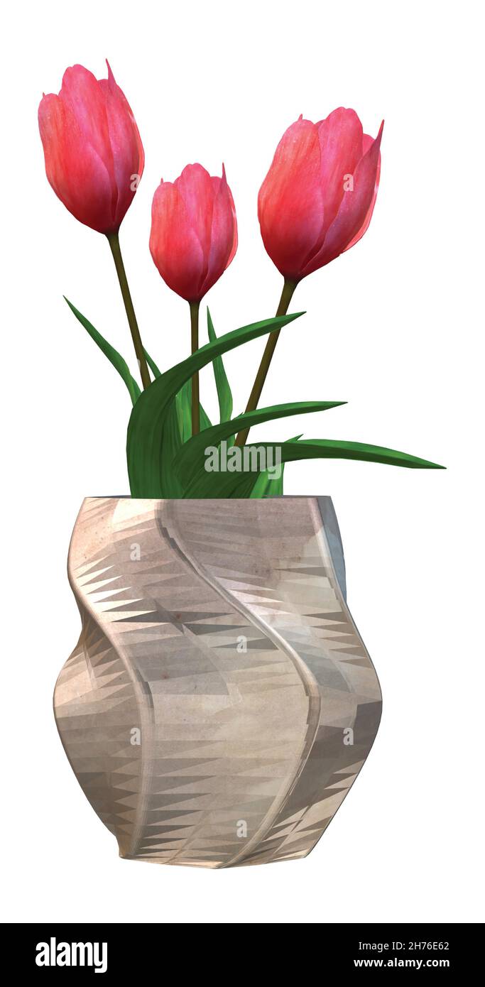 Tulipes roses en vase argenté Illustration de Vecteur