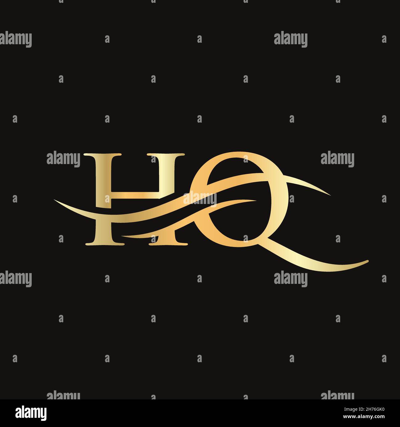 Logo HQ.Logo Premium Letter HQ avec concept vague d'eau. Illustration de Vecteur