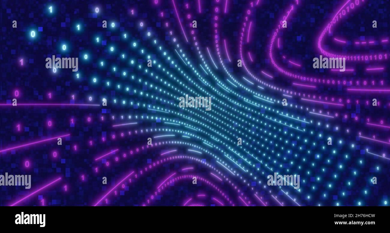 Arrière-plan de Neon Circle avec tunnel de données.Lumières fluorescentes ultraviolettes ed animation .Rendu virtual Reality future design 3D.Conception technologique. Banque D'Images