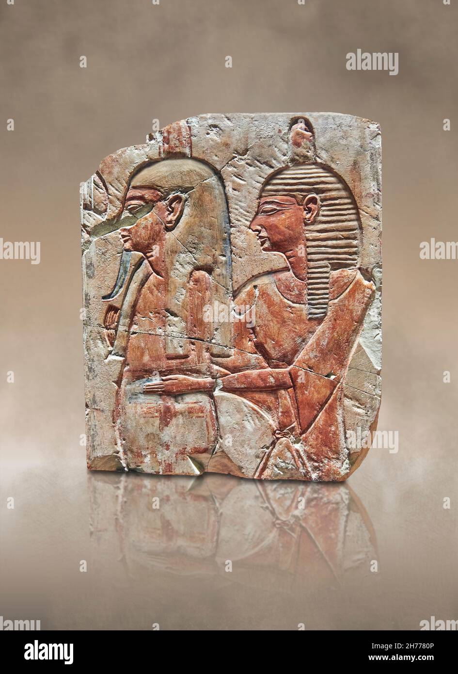 Ancien panneau de tombeau de secours égyptien, 1186-1050 av. J.-C., 20e dynastie.Musée des Beaux-Arts de Lyon inv 1858-141.Le tombeau bas-relief dépeint un guide Priest Banque D'Images