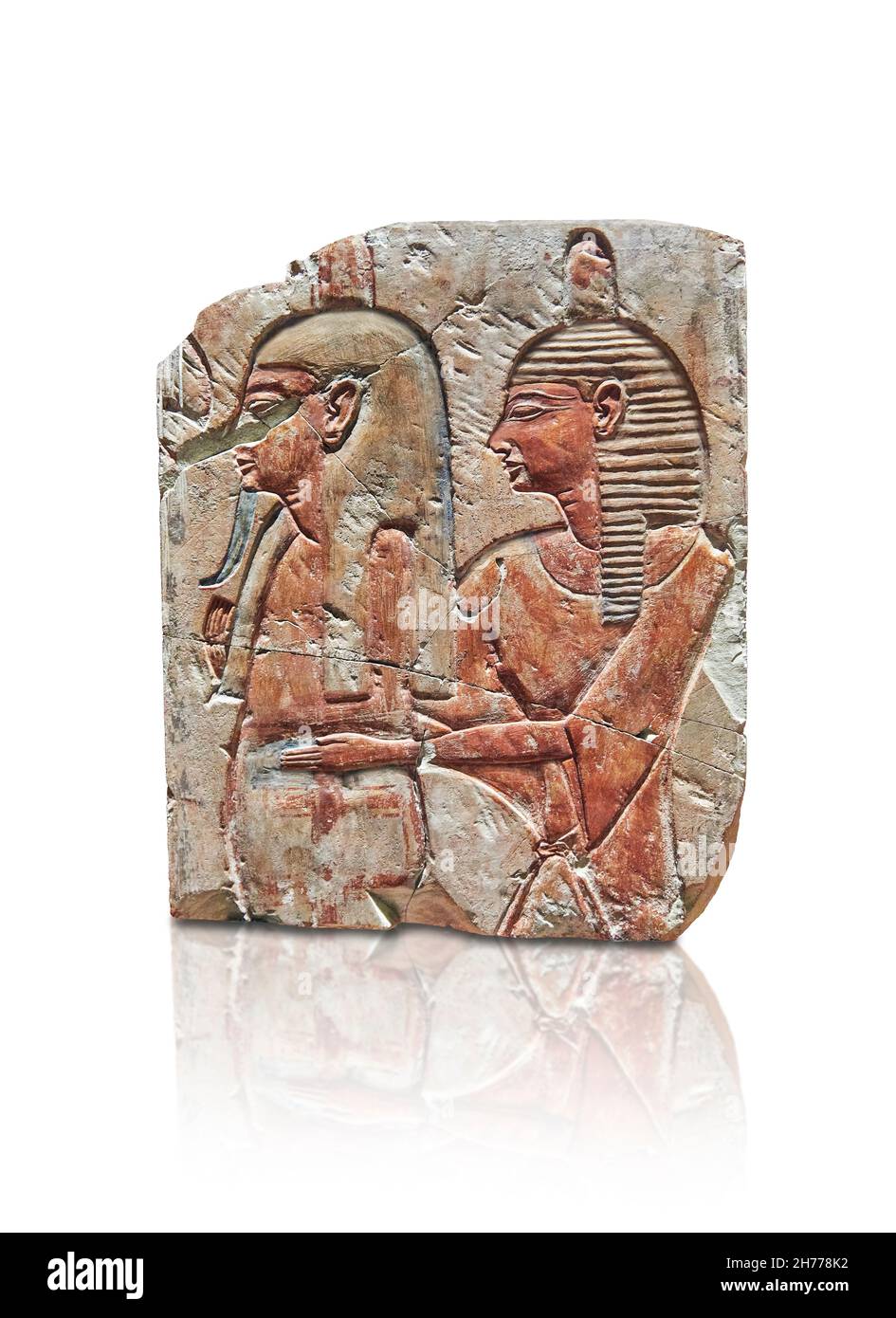 Ancien panneau de tombeau de secours égyptien, 1186-1050 av. J.-C., 20e dynastie.Musée des Beaux-Arts de Lyon inv 1858-141.Le tombeau bas-relief dépeint un guide Priest Banque D'Images