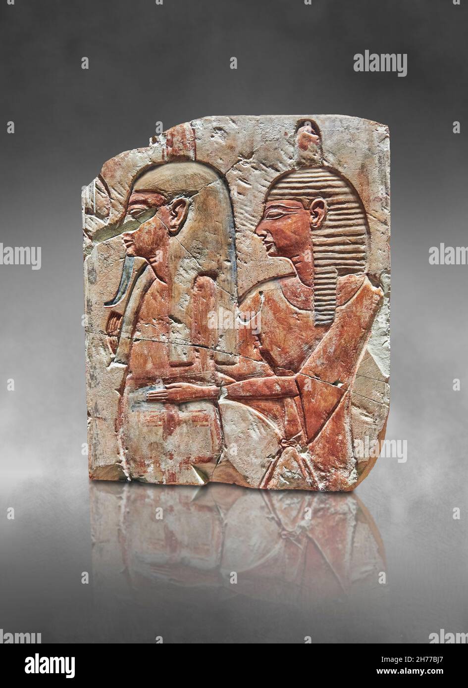 Ancien panneau de tombeau de secours égyptien, 1186-1050 av. J.-C., 20e dynastie.Musée des Beaux-Arts de Lyon inv 1858-141.Le tombeau bas-relief dépeint un guide Priest Banque D'Images