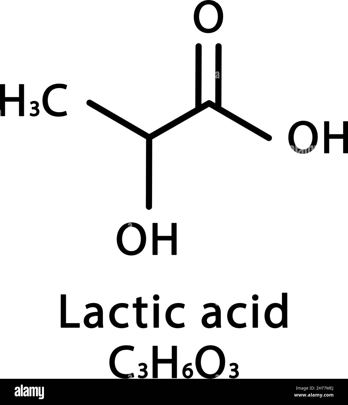Structure moléculaire de l'acide lactique.Formule chimique squelettique d'acide lactique