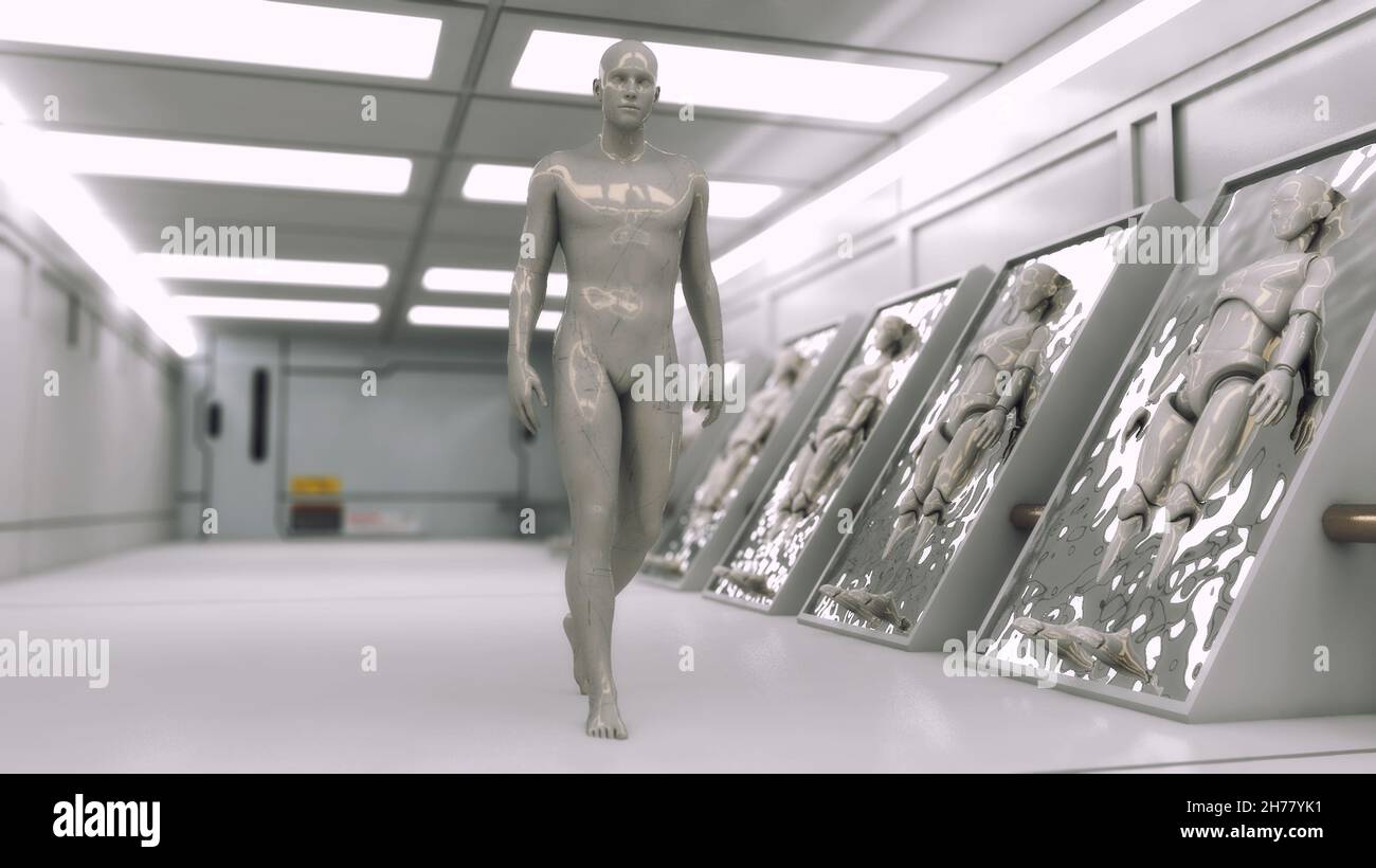 Rendu 3D.Figures humanoïdes et scène sicifi Banque D'Images