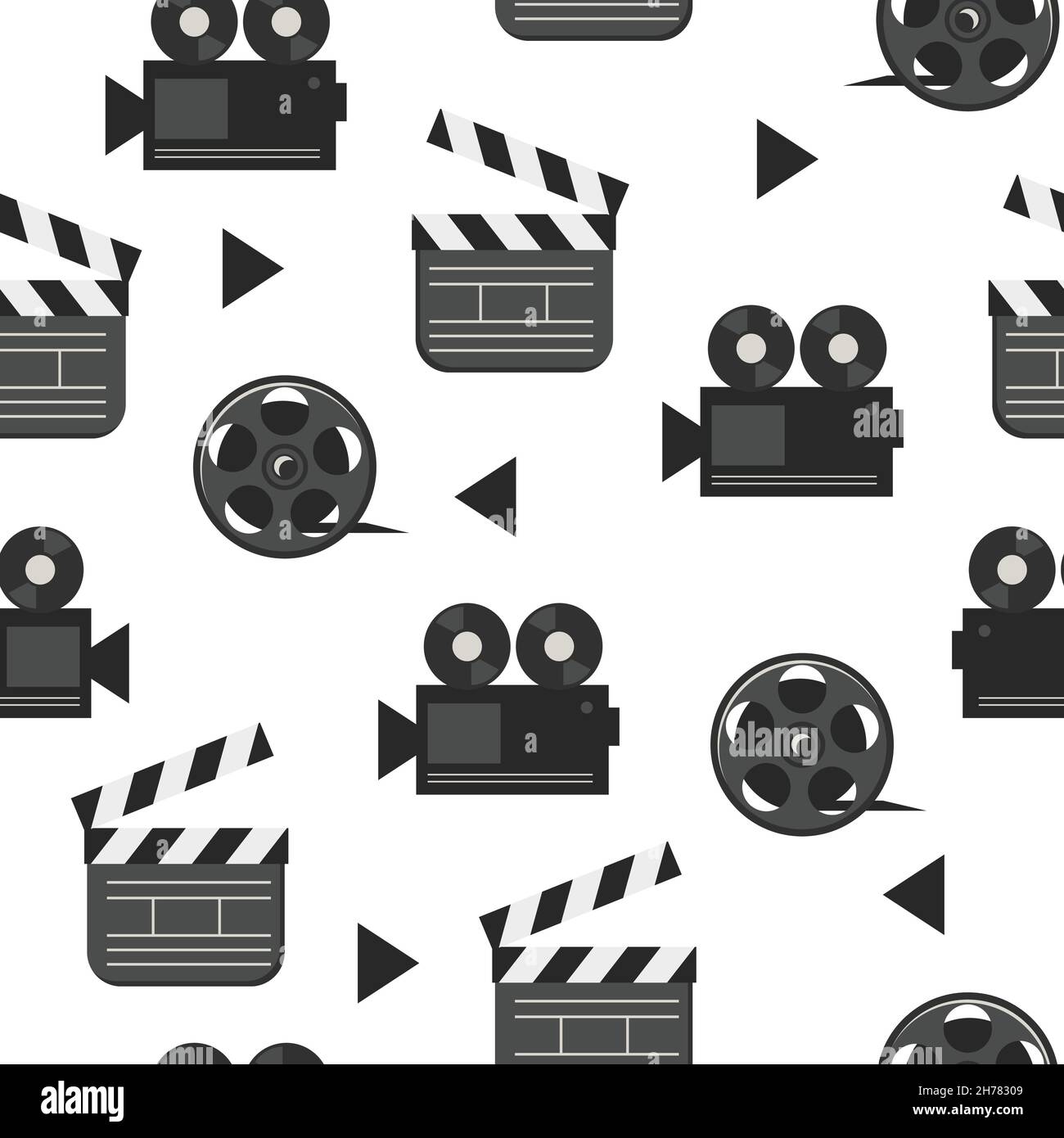Bobine de film et clapperboard - motif sans couture sur le blanc, l'industrie cinématographique et cinématographique, illustration vectorielle Illustration de Vecteur