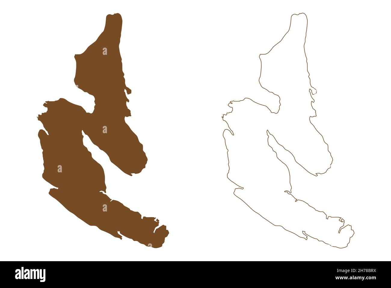 Île de Dawson (République du Chili, Amérique du Sud et Amérique latine, Archipel de la Tierra del Fuego) illustration vectorielle, croquis de gribouillage carte d'Isla Dawson Illustration de Vecteur