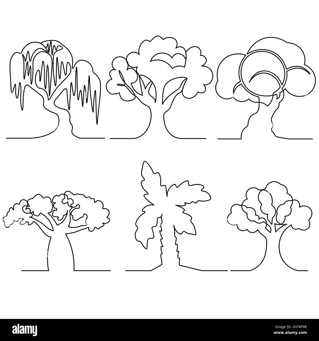 DÉFINIR le dessin de ligne continue de l'illustration vectorielle de l'arbre de la nature. Illustration de Vecteur