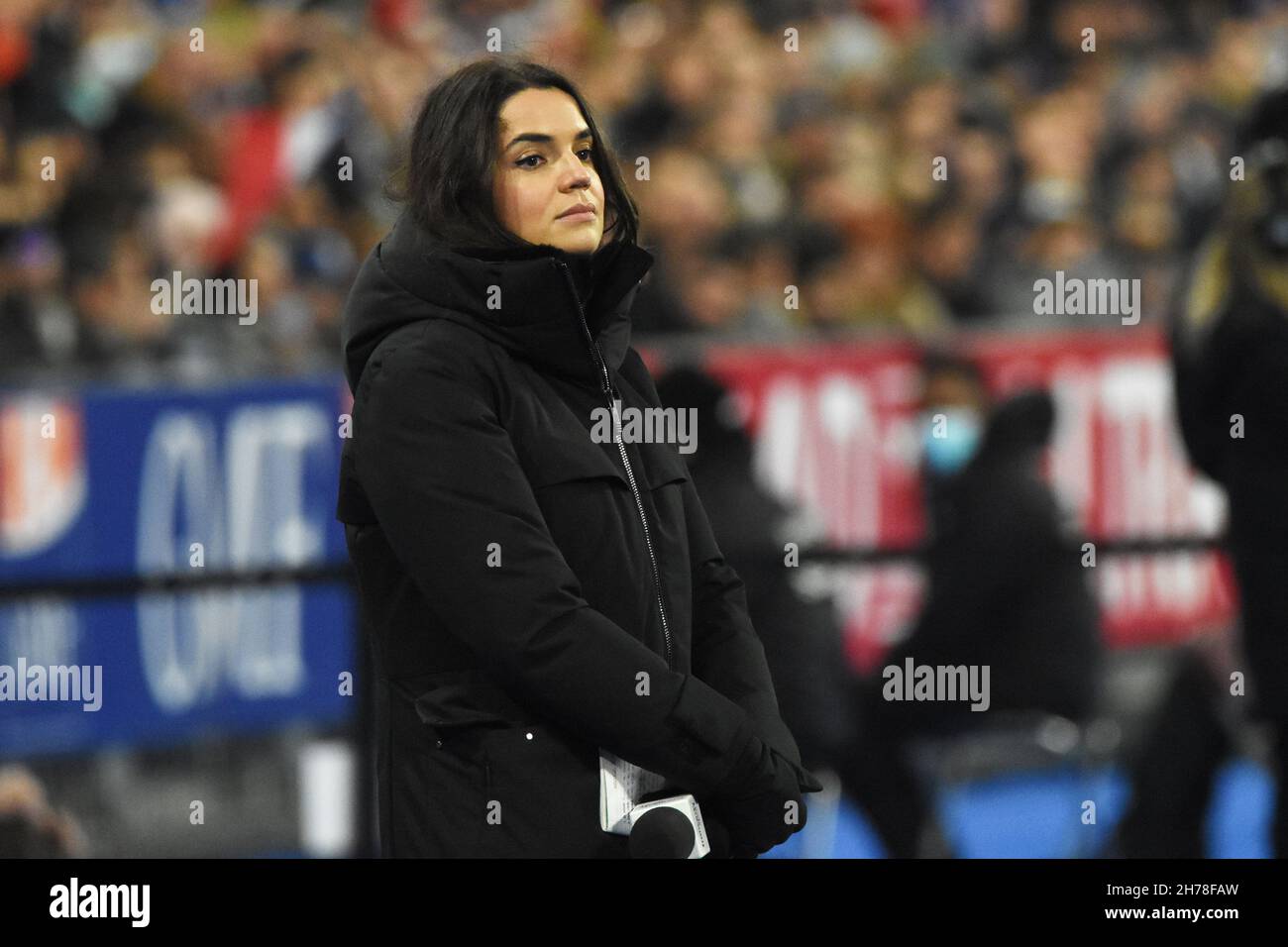 France journaliste TV Cecile Gres pendant la série automne Nations 2021, match de rugby à XV entre la France et la Nouvelle-Zélande le 20 novembre 2021 au Stade de France à Saint-Denis, France - photo: Yoann Cambefort/DPPI/LiveMedia Banque D'Images