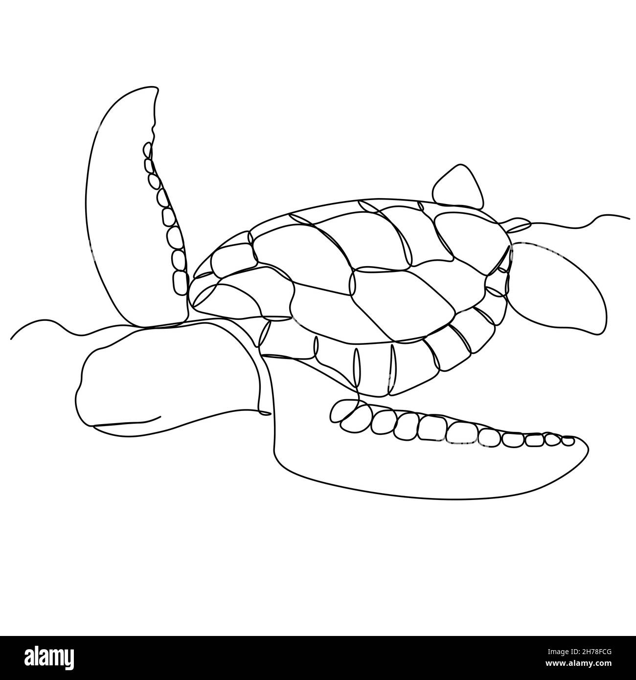 Un dessin d'une seule ligne de la grande tortue pour l'identité du logo de compagnie maritime.Adorable créature reptile animal mascotte concept pour la fondation de conservation.C Illustration de Vecteur