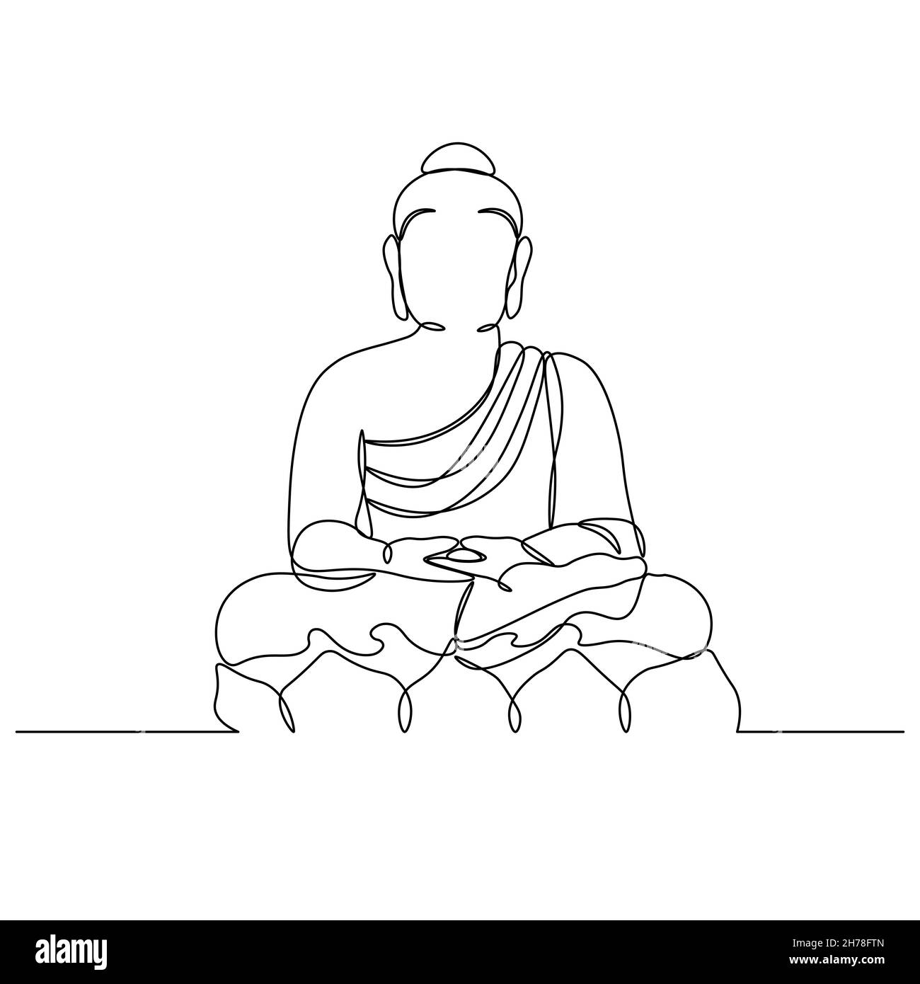 Silhouette de Bouddha - dessins à une ligne.Religion symbole de l'hindouisme, du bouddhisme, de la spiritualité et de l'illumination.Dessin avec une seule ligne, impression Illustration de Vecteur