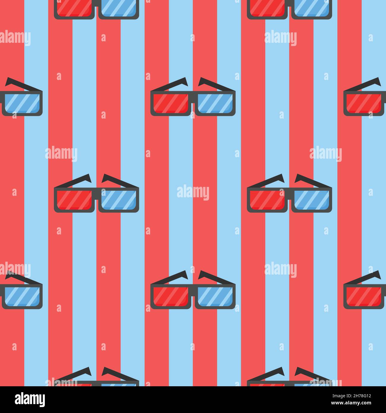 Lunettes 3D à rayures, fond sans couture.Fichier vectoriel.Concept de film Illustration de Vecteur