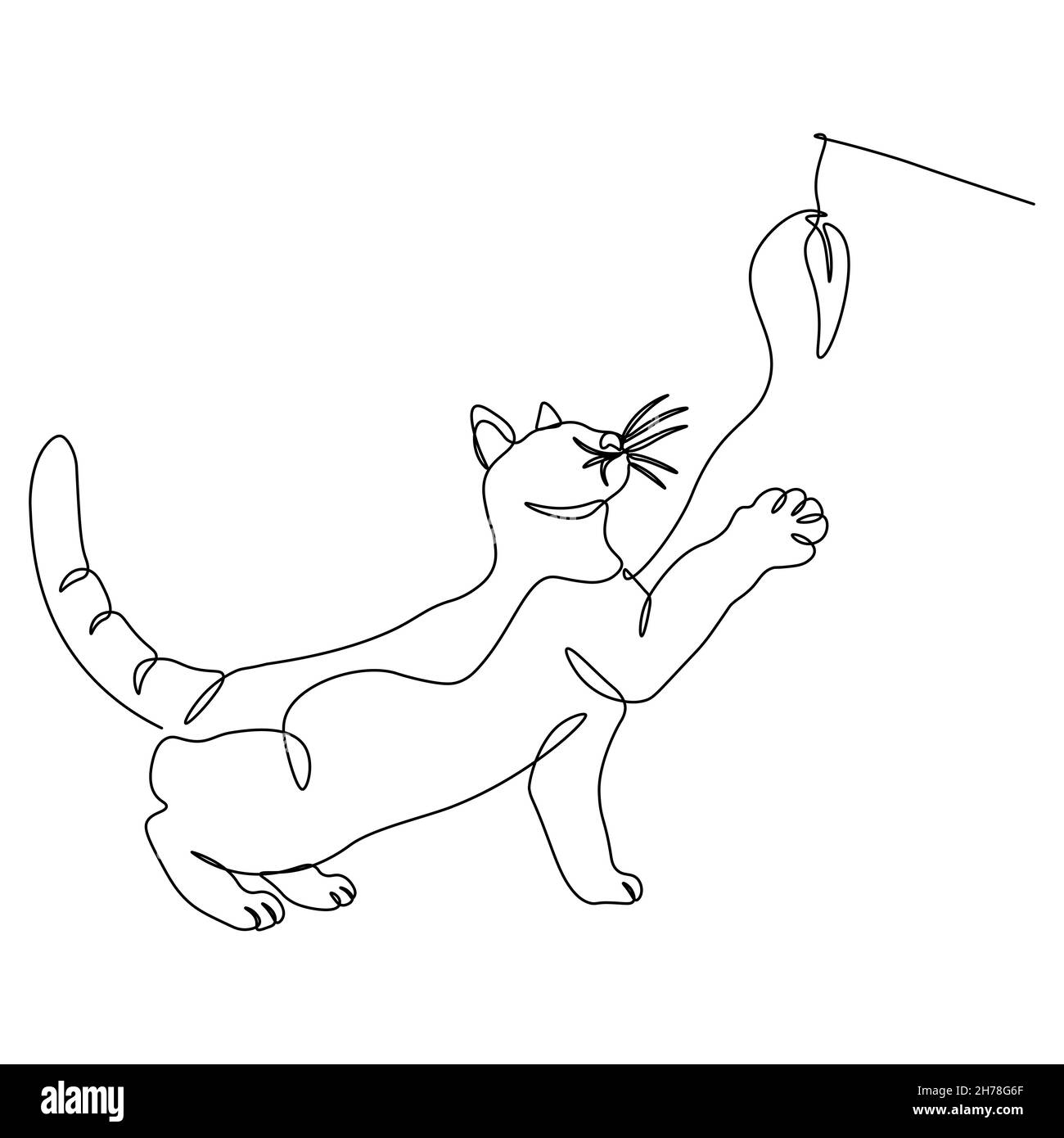 Le chat joue.Une ligne continue.Illustration vectorielle tracée avec une seule ligne. Illustration de Vecteur