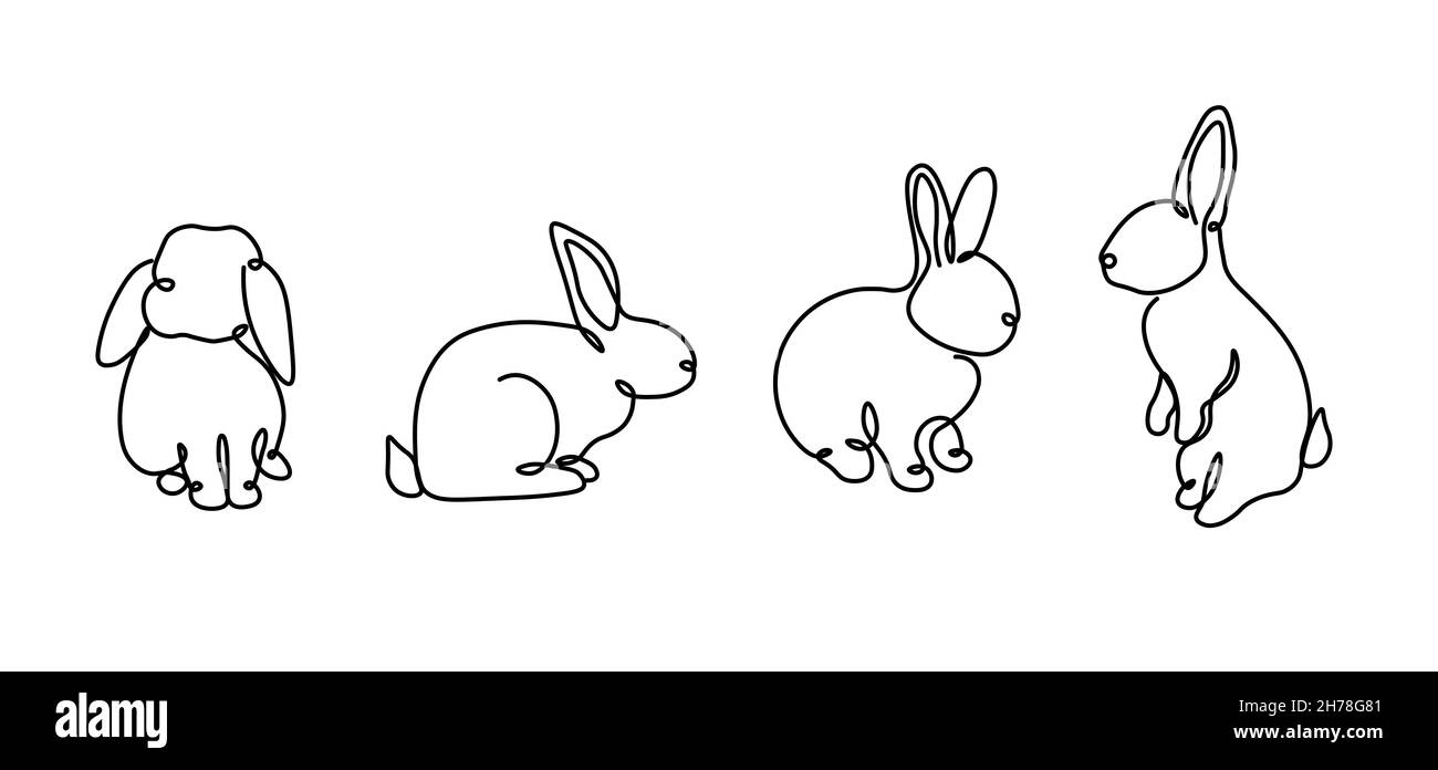Une seule ligne continue dessin art doodle Pâques, lièvre, lapin une ligne.Illustration vectorielle.Lapins de Pâques pour les vacances de Pâques.Image isolée de Illustration de Vecteur