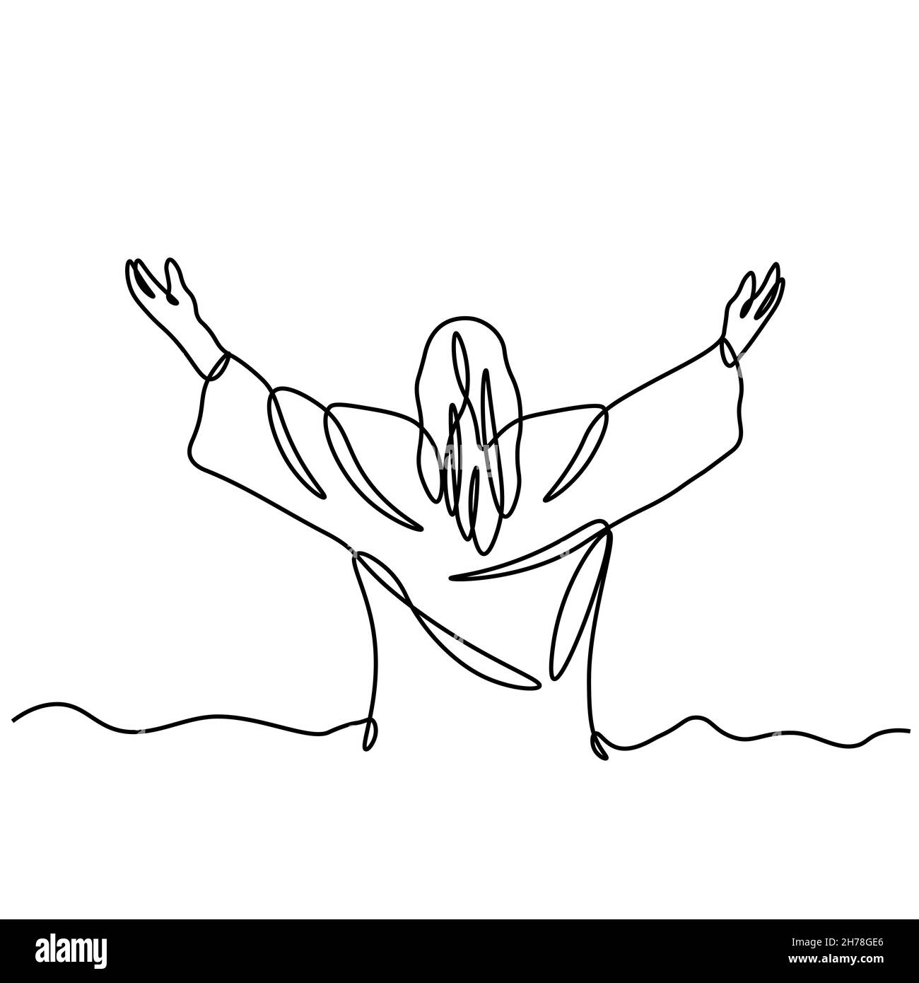 Un seul trait continu dessin art dooodle spiritualité Jésus Christ sermon, prière .image isolée d'un contour dessiné à la main sur un fond blanc. Illustration de Vecteur