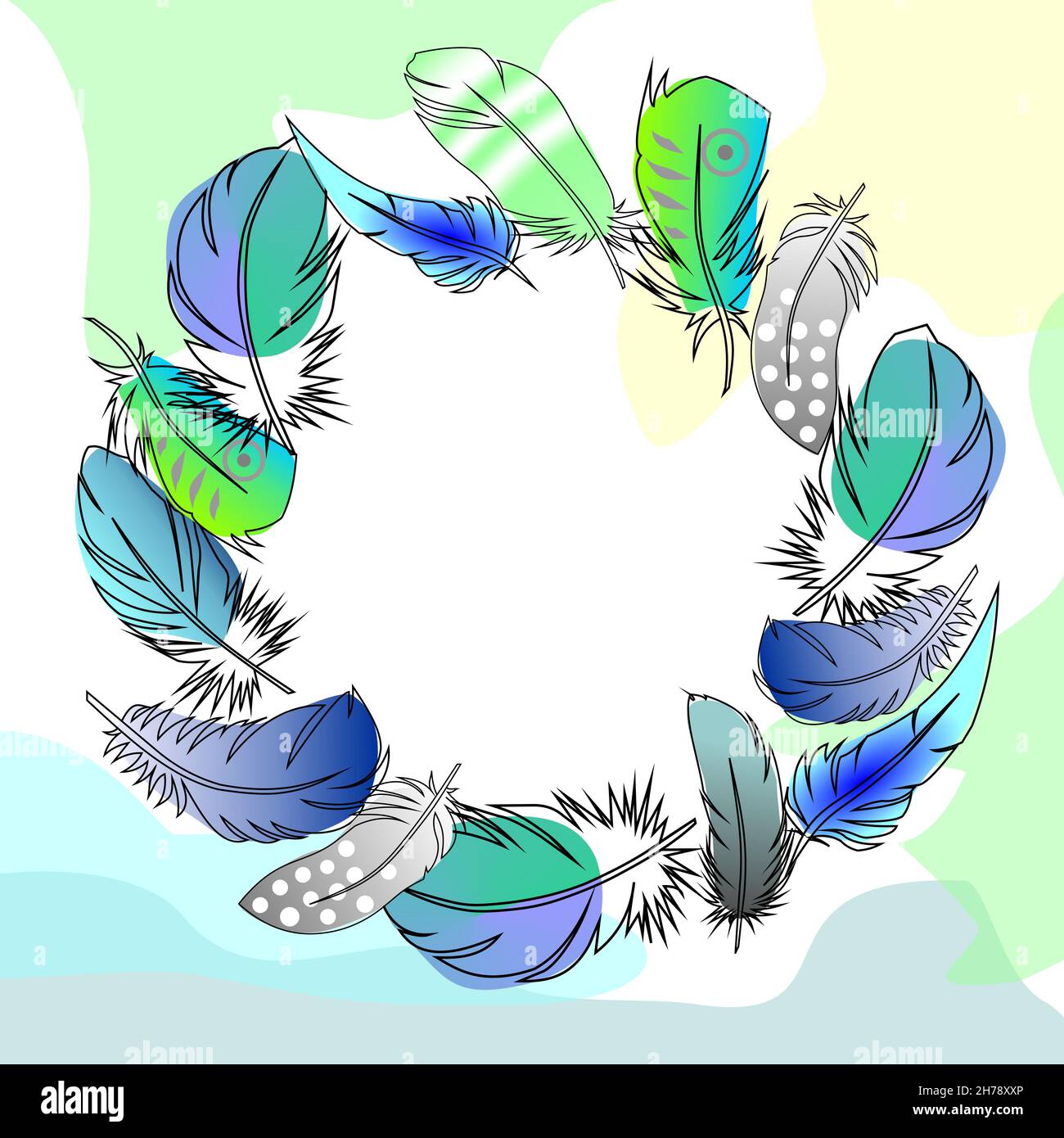 couronne de plumes sur fond abstrait pastel, motifs vectoriels, couverture, autocollant, motif Banque D'Images