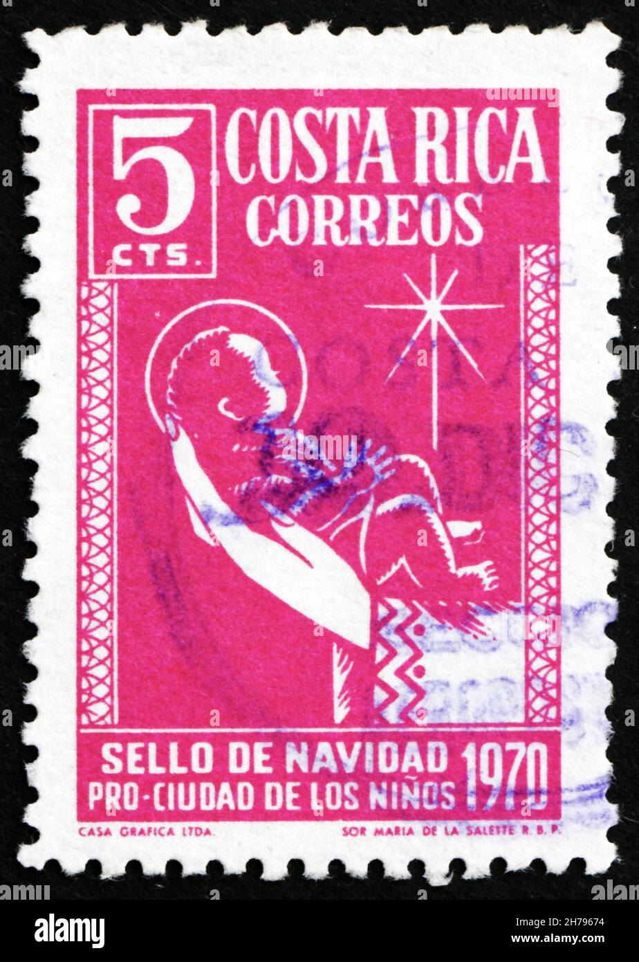 COSTA RICA - VERS 1970 : un timbre imprimé au Costa Rica montre Christ Child and Star, vers 1970 Banque D'Images