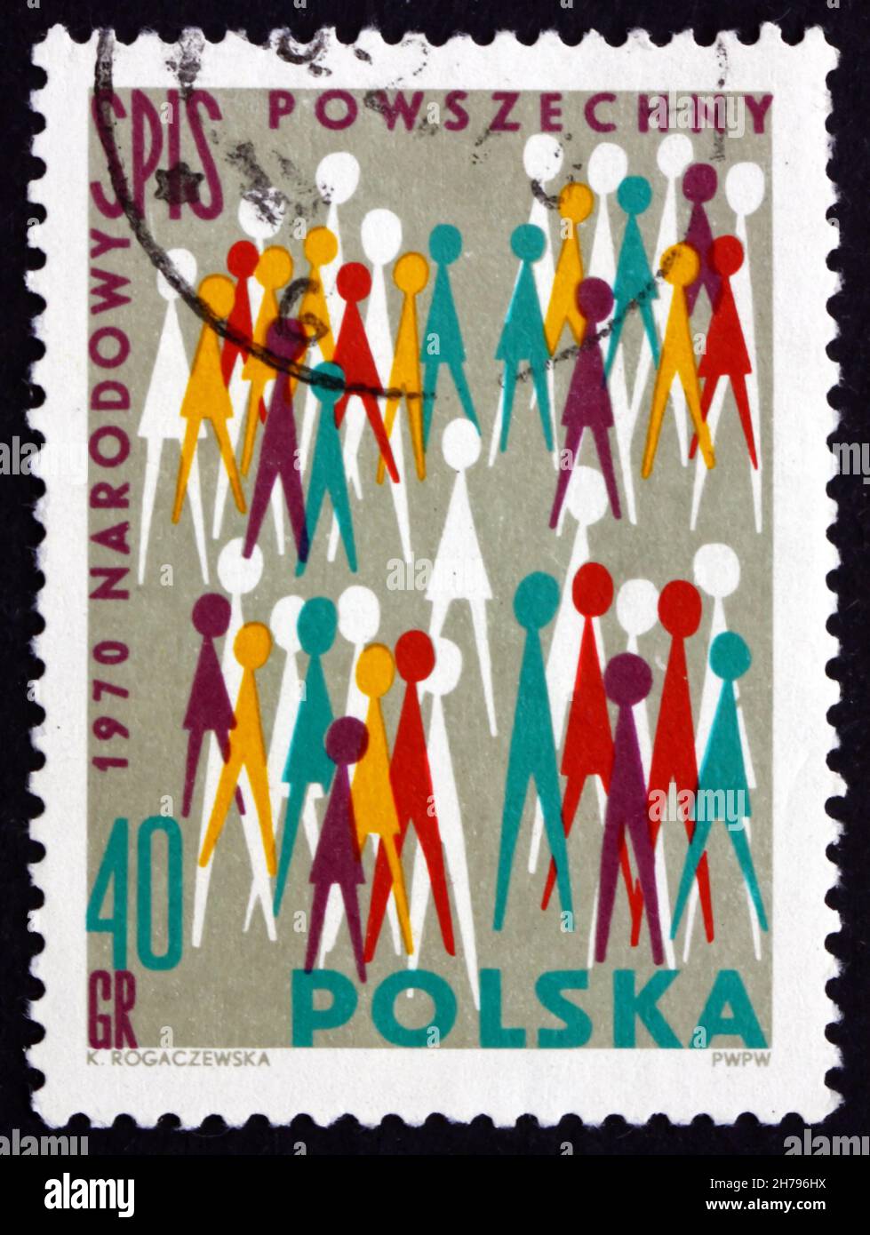 POLOGNE - VERS 1970 : un timbre imprimé en Pologne montre le recensement national polonais, 1970, vers 1970 Banque D'Images