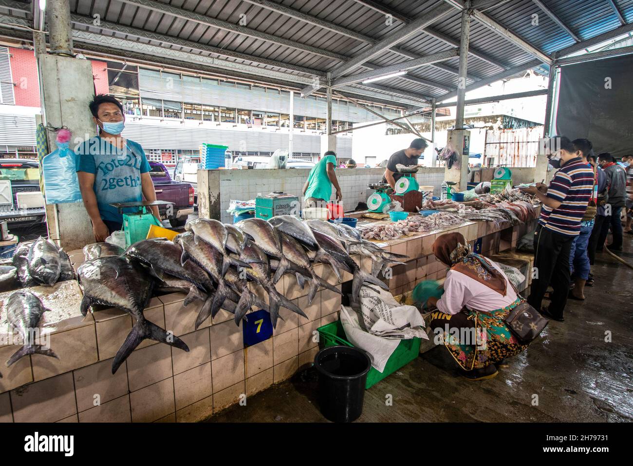 Marché aux poissons et environs Kota Kinabalu Sabah Bornéo Malaisie Banque D'Images