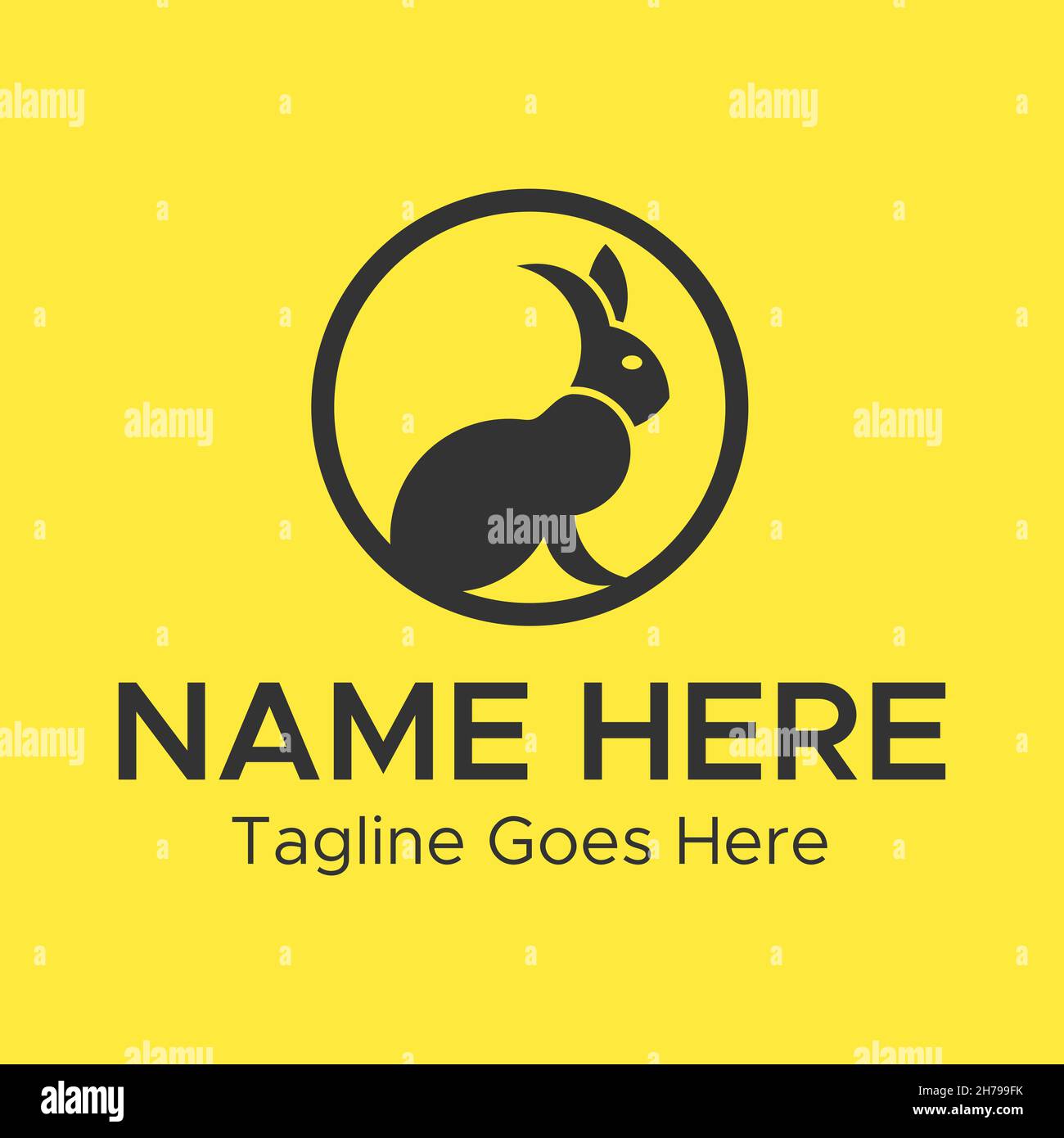 Logo lapin.Logo minimaliste en forme de cercle de couleur noire. Illustration de Vecteur