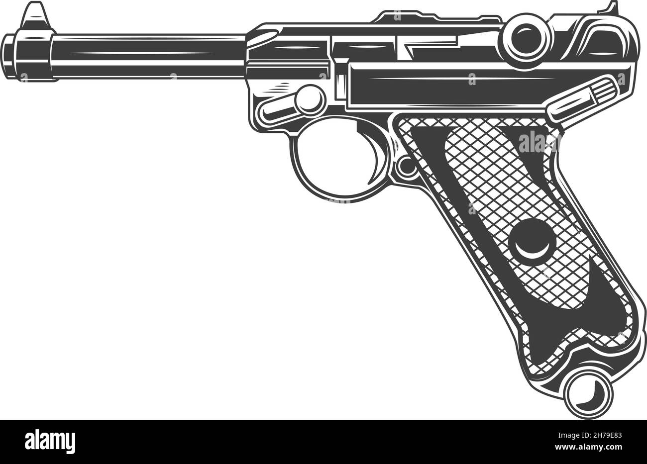 Illustration du pistolet parabellum.Élément de conception pour logo, étiquette, signe, emblème, bannière.Illustration vectorielle Illustration de Vecteur
