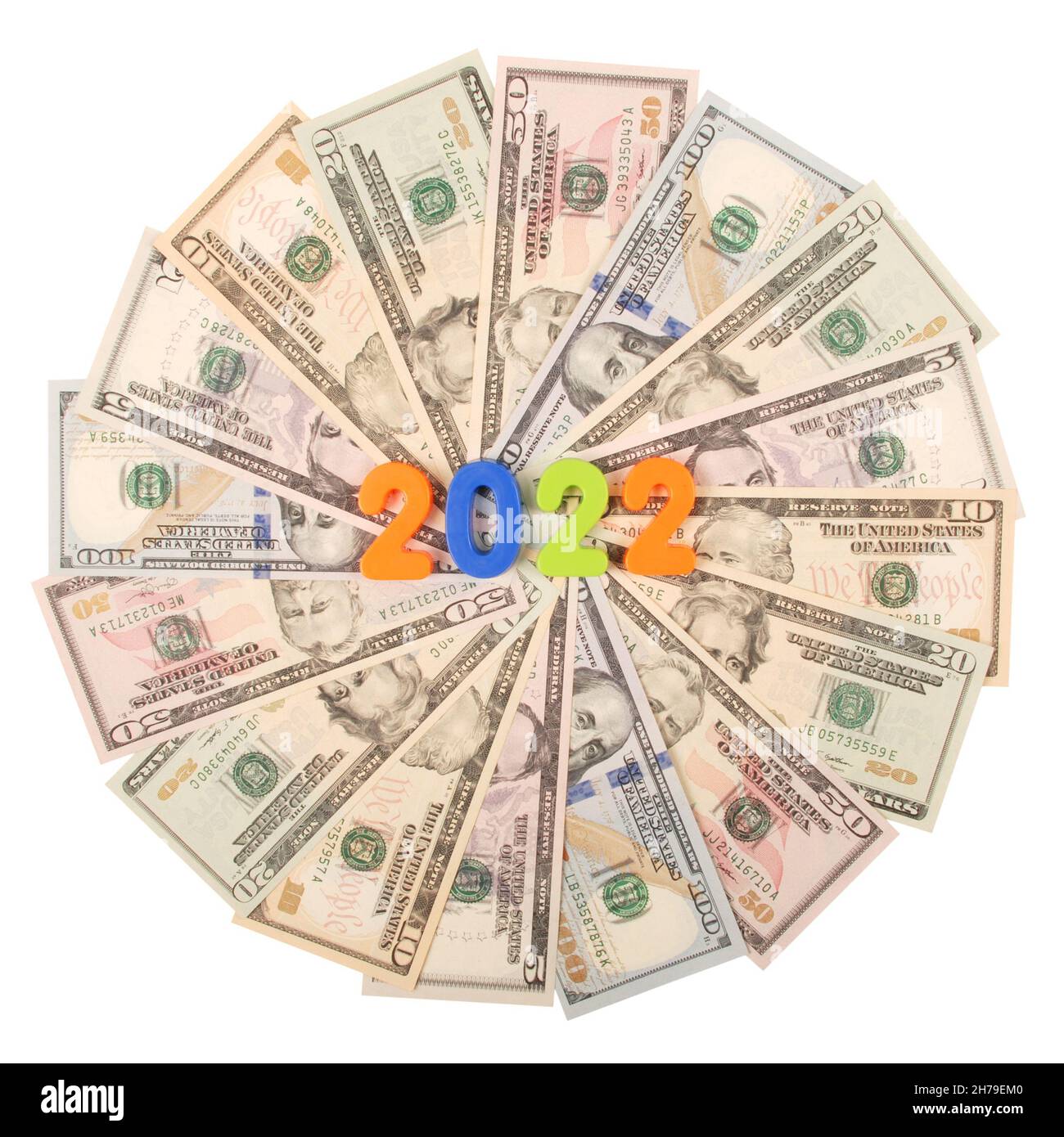 2022 nouvel an isolé sur fond blanc.Argent fond trame motif répéter le cercle de mandala. Banque D'Images