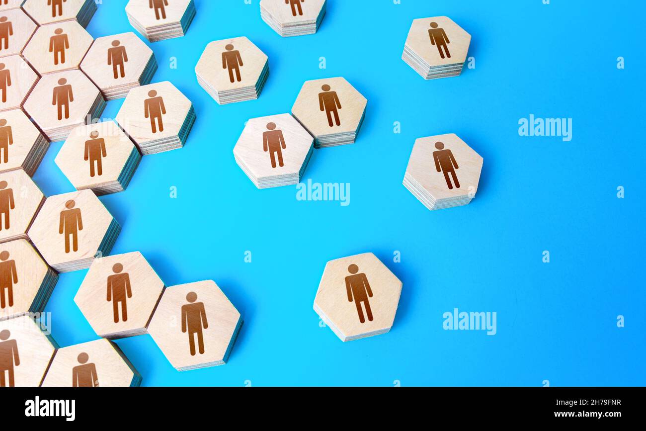 Chiffres hexagonaux des personnes.Embauche de nouveaux employés et recrutement de personnel.Relations publiques.Ressources humaines.Gestion du personnel.Rechercher un candidat pour un Banque D'Images