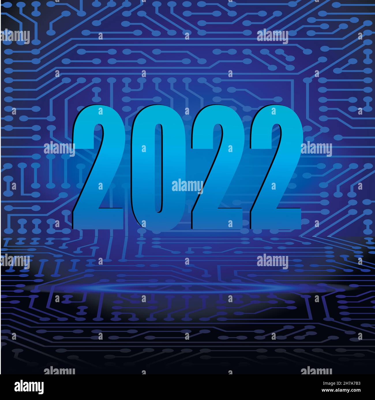 Nouvelle année 2022.Panneau nouvel an sur l'arrière-plan de la carte de circuit imprimé.Illustration vectorielle futuriste. Illustration de Vecteur