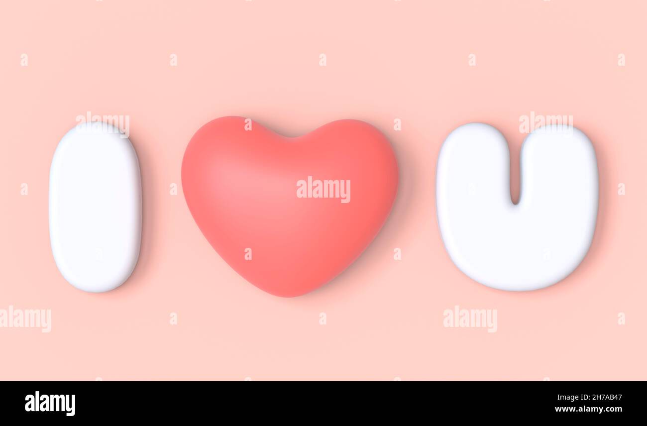 Texte 3D « I Love You » sur fond rose.Carte de voeux pour la Saint-Valentin.Image 3D Banque D'Images