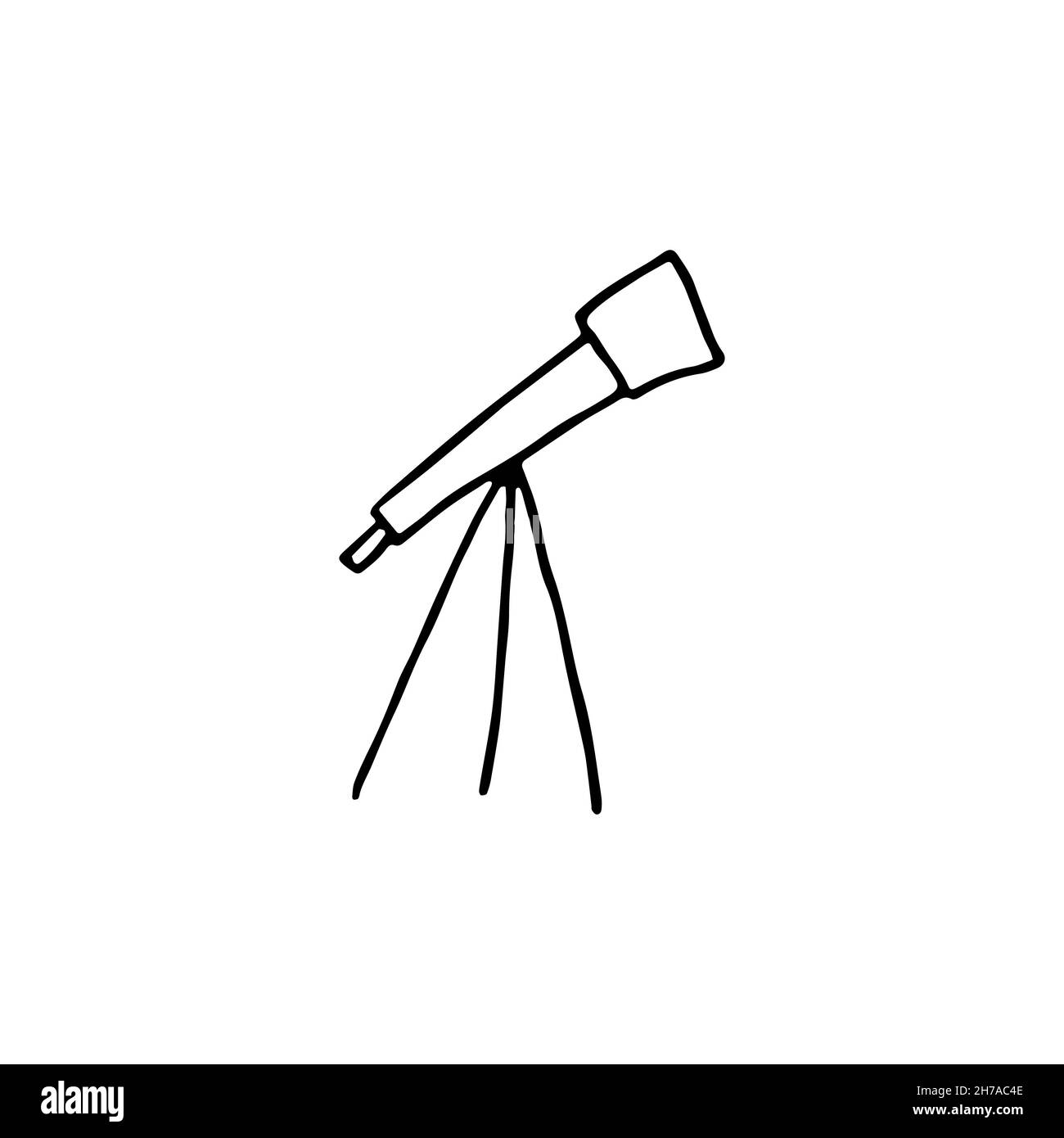 L'image du télescope Doodle.Contour de l'étendue isolé sur fond blanc.Dispositif optique pour l'exploration spatiale.Instrument Astoronamic, découverte scientifique Illustration de Vecteur