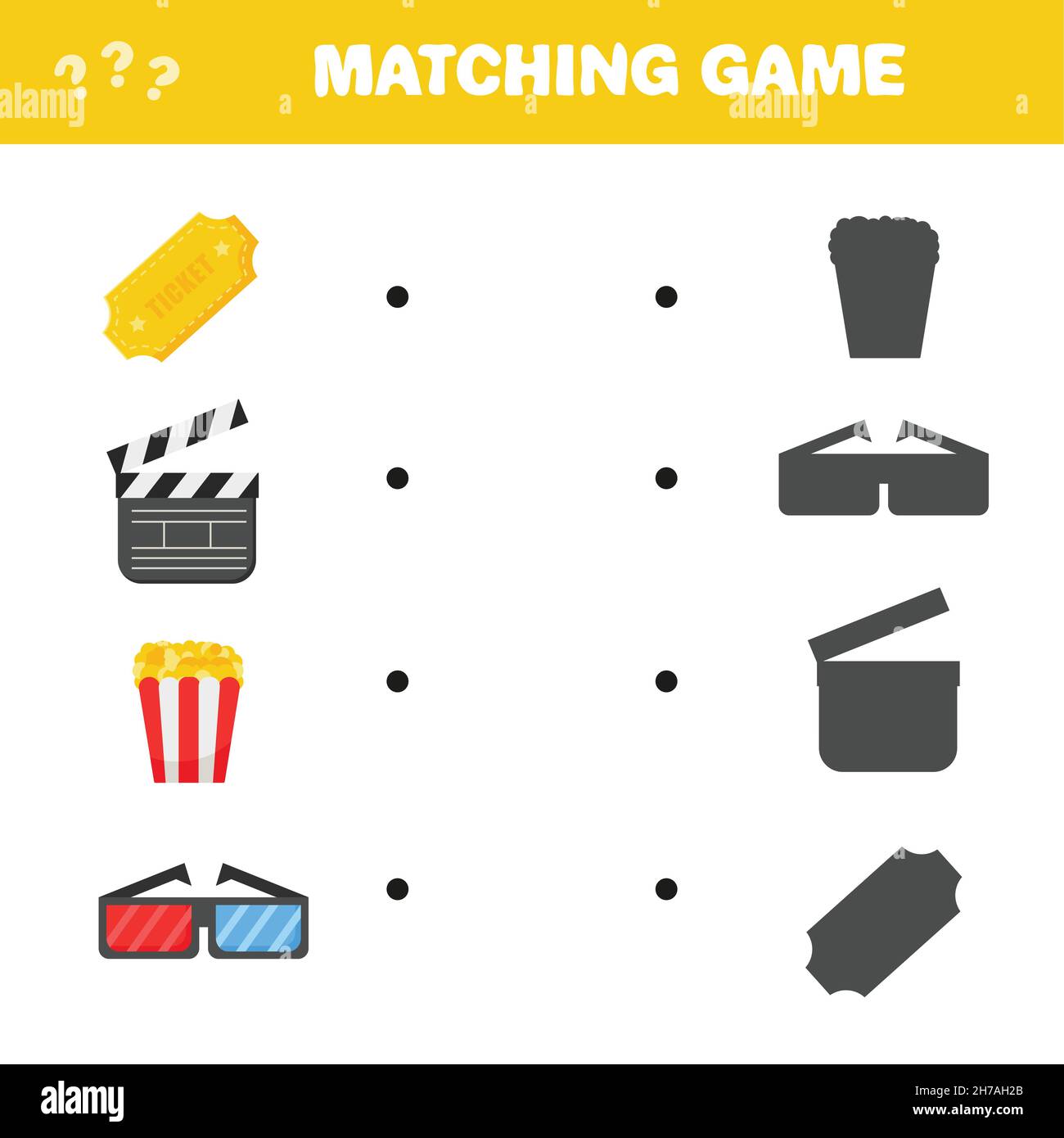 Jeu correspondant.Trouvez l'ombre correcte des films et des films.Jeu pour enfants.Jeu de mathématiques éducatif pour les enfants. Illustration de Vecteur