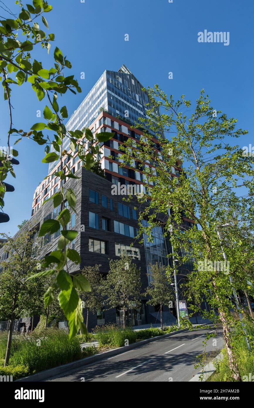 FRANCE HAUT-DE-SEINE (92100) BOULOGNE-BILLANCOURT ZONE DU TRAPÈZE (ZONE ÉCOLOGIQUE), OFFICE TOUR SKYLINE, ARCHITECTE JEAN NOUVEL Banque D'Images