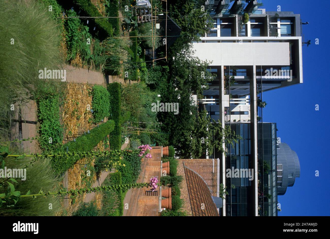 FRANCE.PARIS (75) 12E AR.JARDIN DE BERCY : JARDIN DE KICHEN ET UN BÂTIMENT Banque D'Images