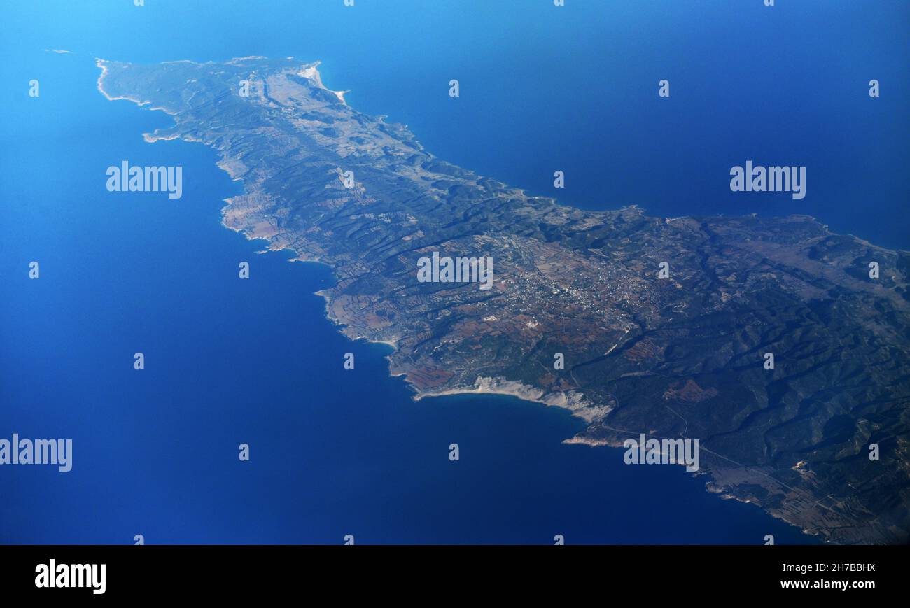 Vue aérienne de la péninsule de Karpas à Chypre. Banque D'Images