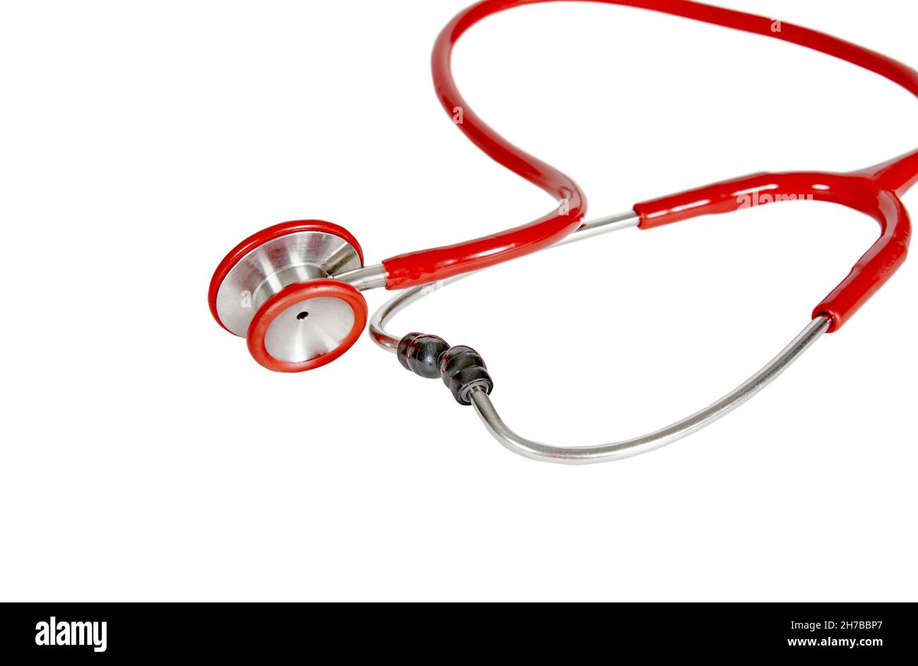 Stéthoscope rouge isolé sur blanc Banque D'Images