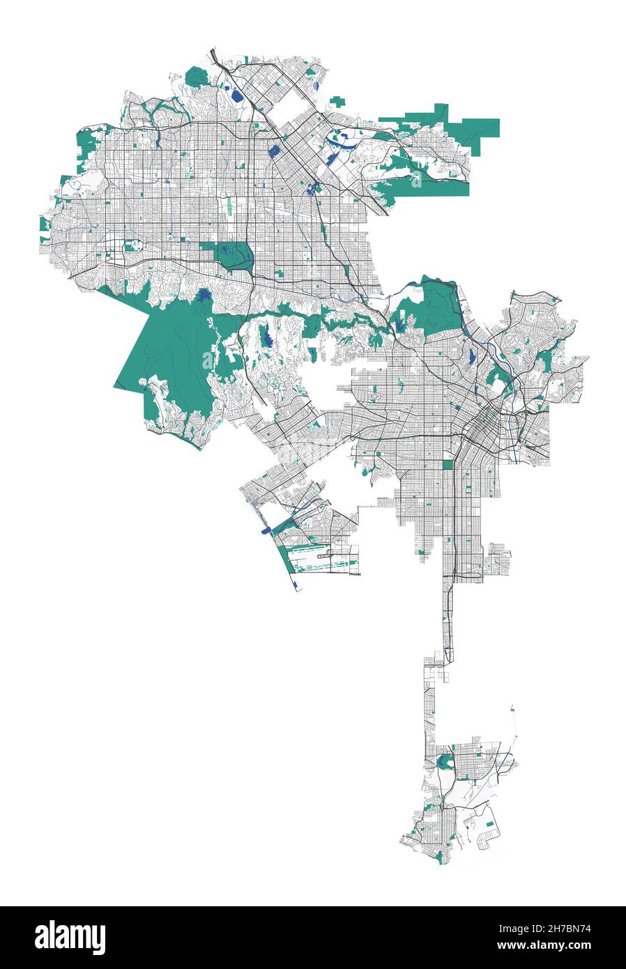 Carte vectorielle de Los Angeles.Carte détaillée du quartier administratif de Los Angeles.Panorama urbain.Illustration vectorielle libre de droits.Carte de contour avec h Illustration de Vecteur