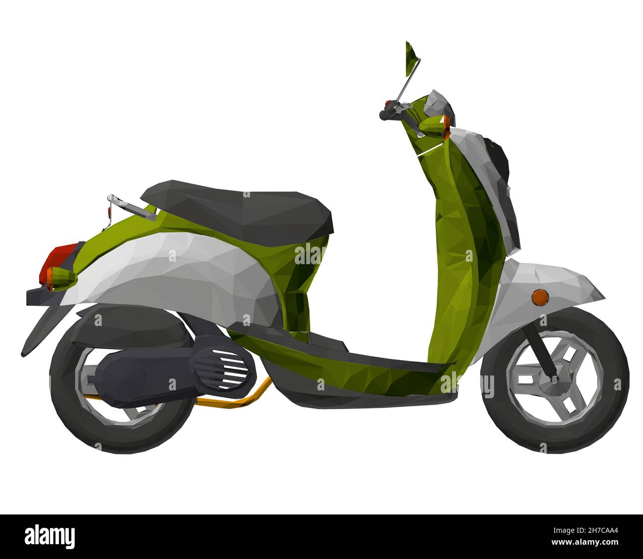 Scooter de moteur polygonal vert isolé sur fond blanc.Vue latérale.3D.Illustration vectorielle Illustration de Vecteur