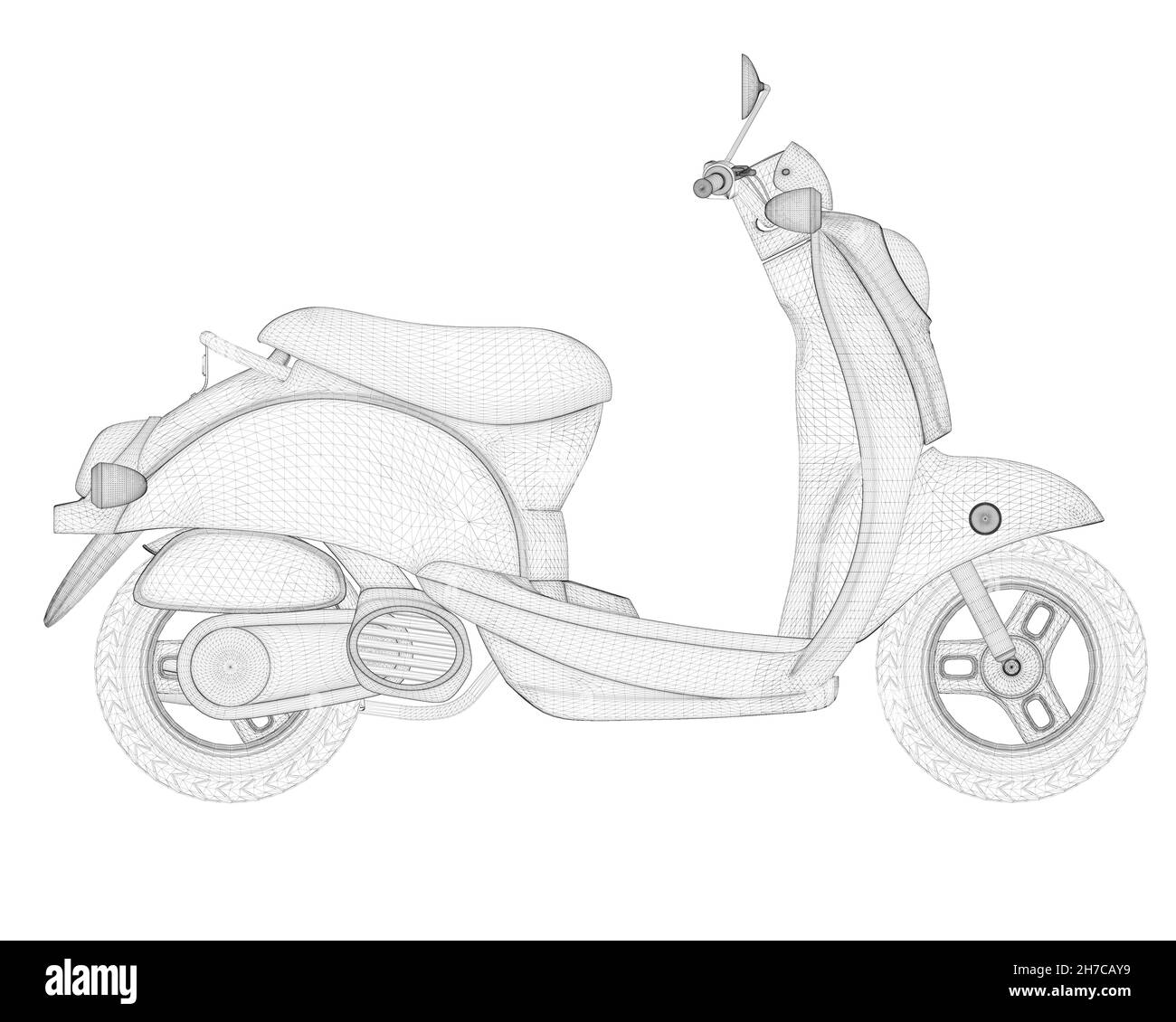 Châssis de scooter de moteur à partir de lignes noires isolées sur fond blanc.Vue latérale.3D.Illustration vectorielle Illustration de Vecteur