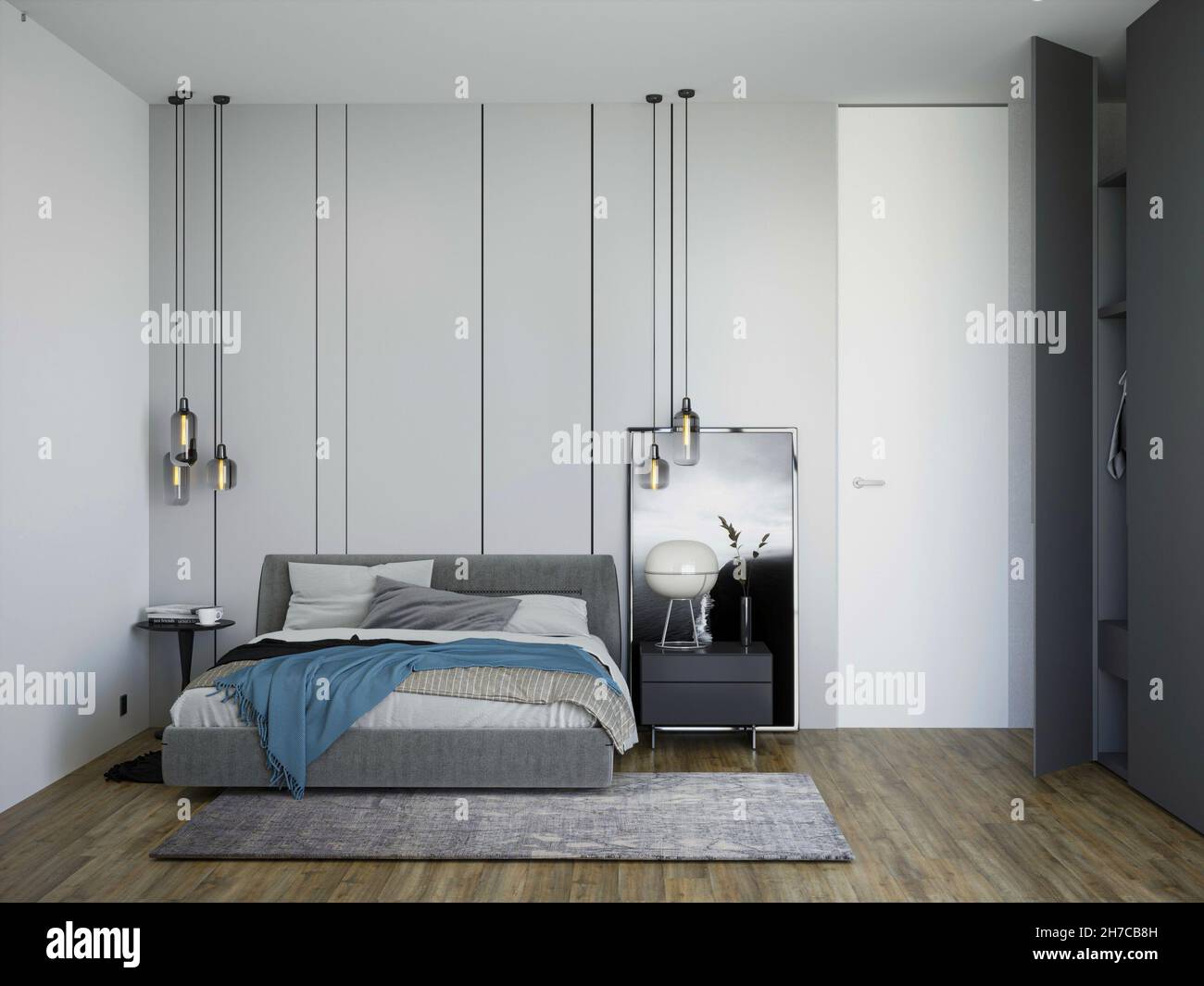 rendu 3d d'une chambre de luxe moderne dans des couleurs grises. Banque D'Images