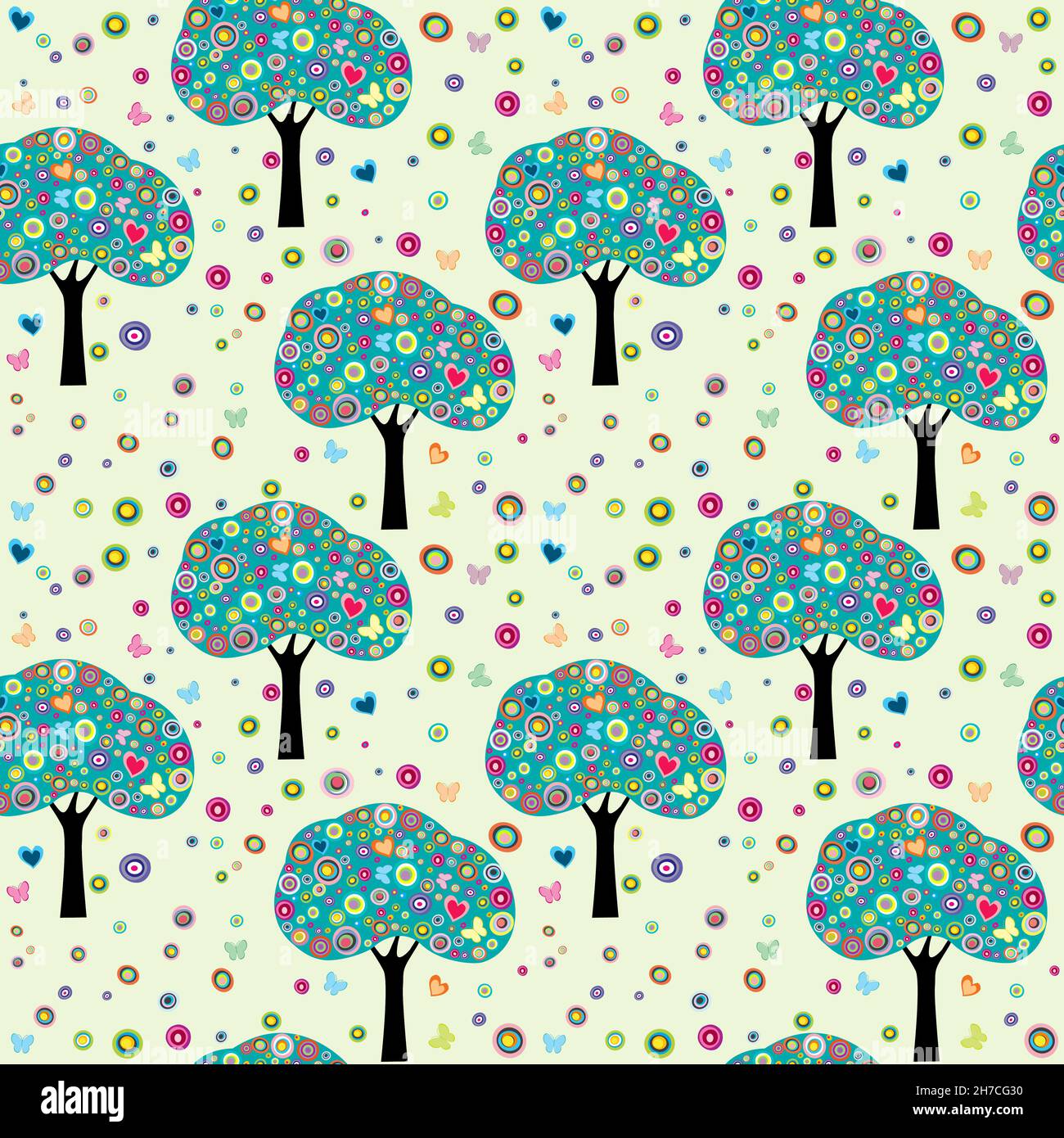 Arrière-plan de printemps avec arbre, fleurs et papillons Illustration de Vecteur