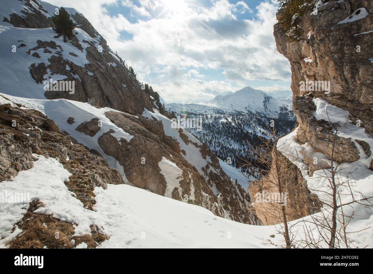 Dolomites Dolomiti Italie en hiver belles alpes hiver montagnes et Piste de ski Cortina d'Ampezzo Col Gallina pics célèbre paysage ski Banque D'Images