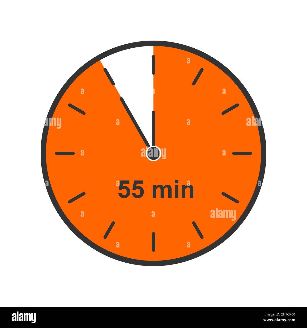 Icône horloge avec intervalle de temps de 55 minutes.Symbole du chronomètre  ou du compte à rebours.En attente de minuit, concept nuit nouvel an.Élément  graphique pour la cuisine ou le sport.Illustration vectorielle plate
