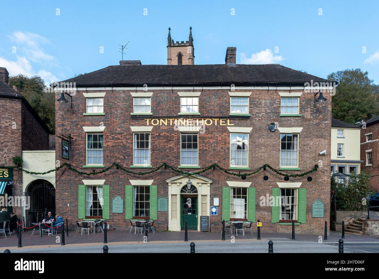 Tontine Hôtel, hébergement dans la ville d'Ironbridge à côté du pont historique en fonte à Shropshire, Angleterre, Royaume-Uni Banque D'Images