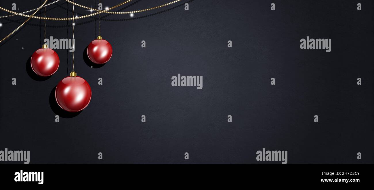 boule de noël d'hiver et flocons de neige salutation illustration sur la bannière de texture noire Banque D'Images