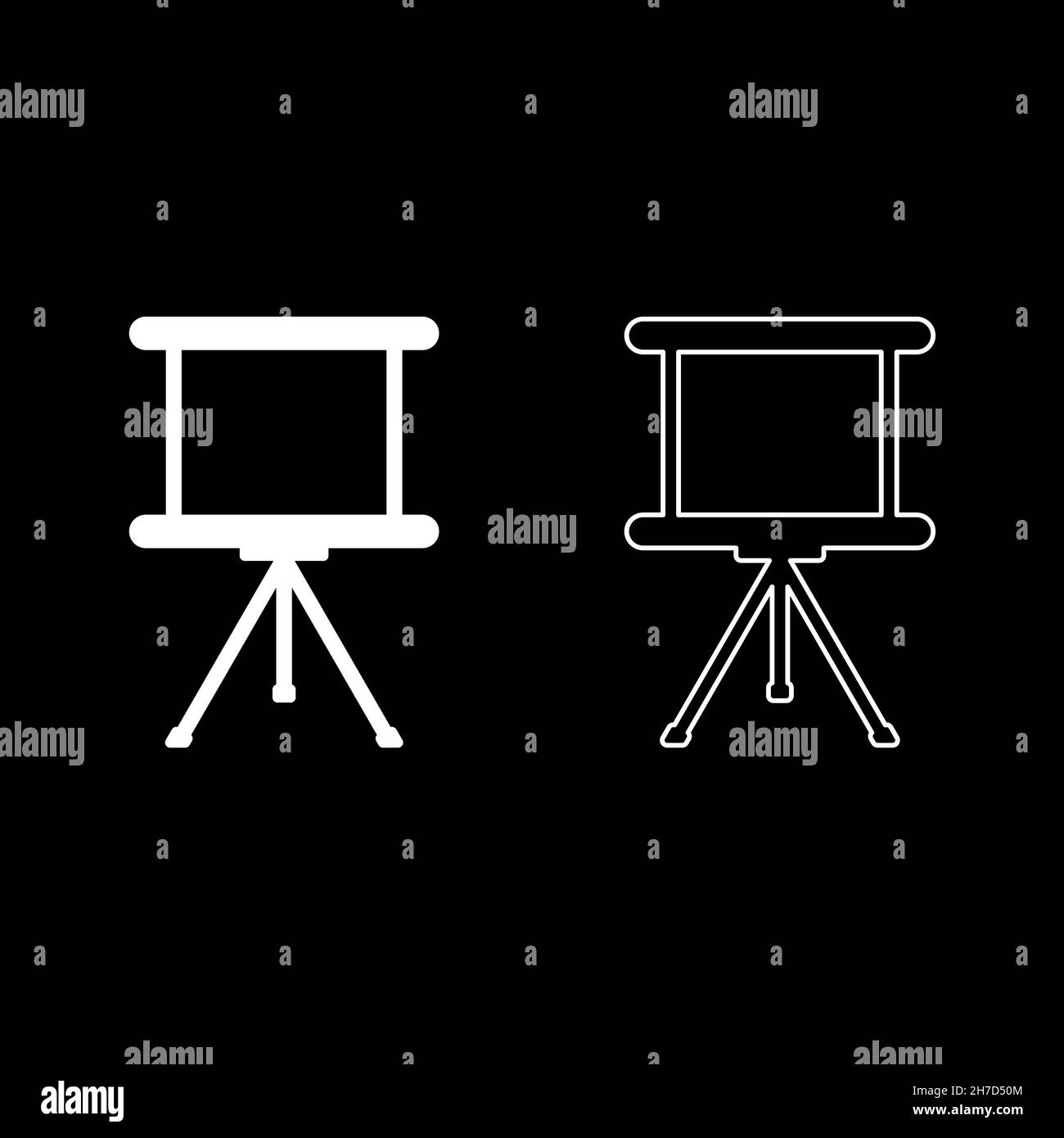Panneau pour présentations écran d'entreprise panneau d'affichage projecteur rouleau icône blanc couleur vecteur illustration plat style simple ensemble d'images Illustration de Vecteur