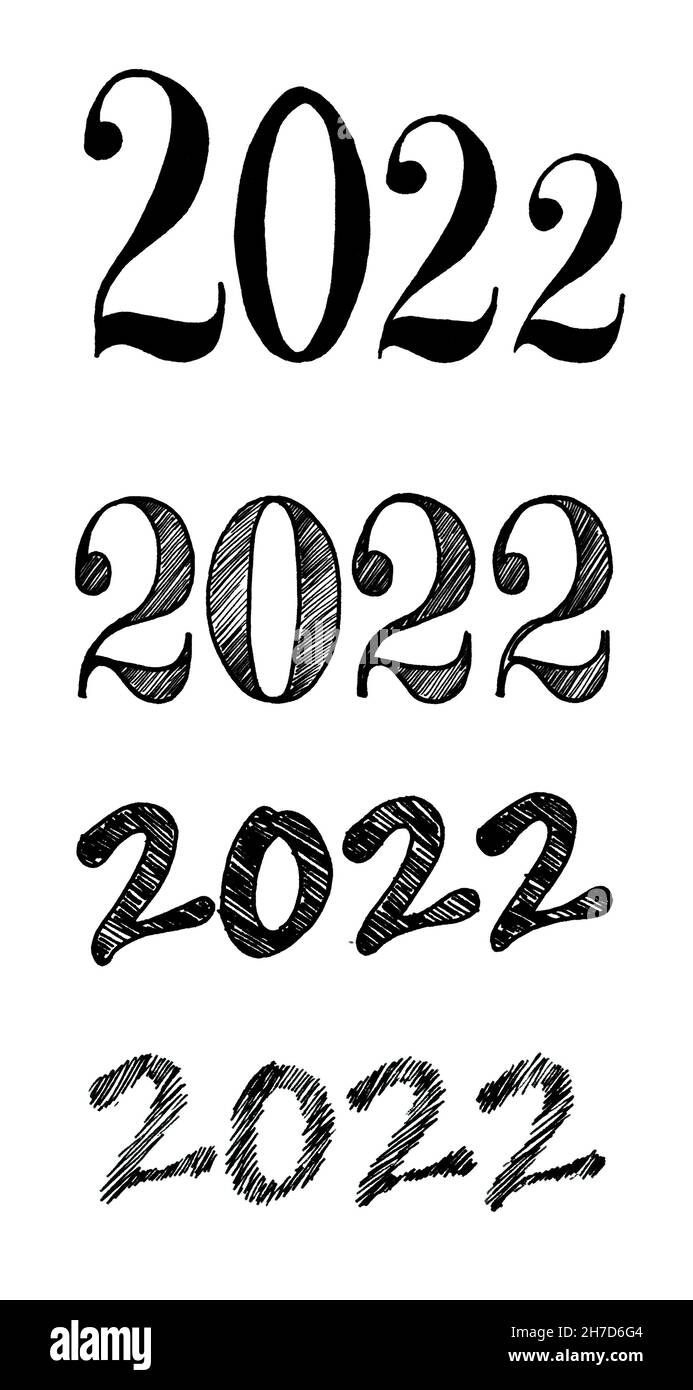 Composition manuscrite de 2022 caractères sur fond blanc Banque D'Images