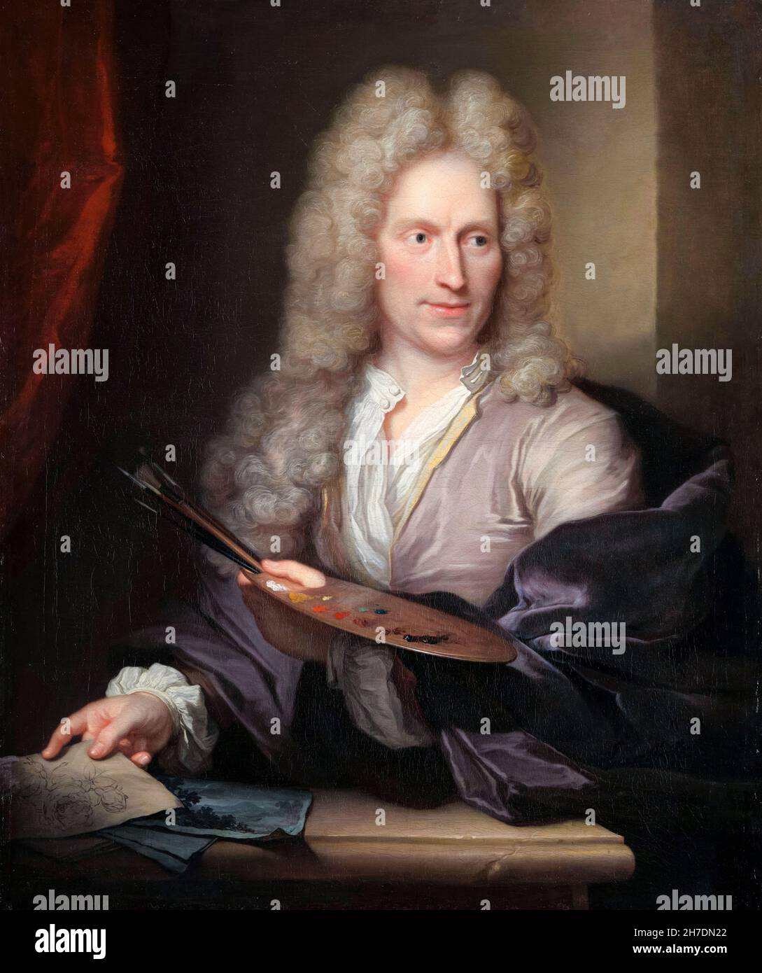 Jan van Huysum (1682-1749), peintre floral néerlandais Golden Age, portrait peint par Arnold Boonen, vers 1720 Banque D'Images