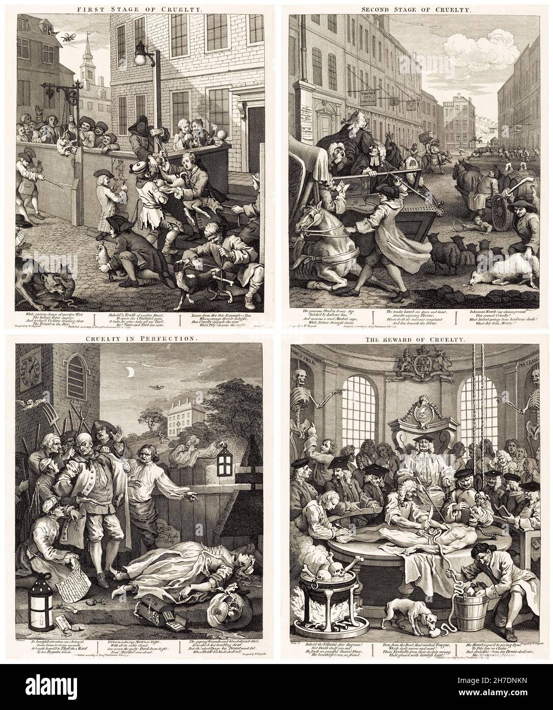 Les quatre étapes de la cruauté, gravure de William Hogarth, 1751 Banque D'Images