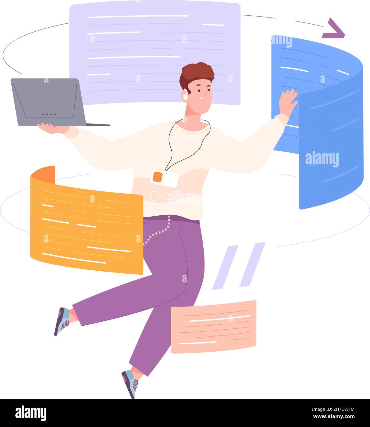 Le programmeur écrit le logiciel.Programme de code de développement, langages de programmation technologique, bogue système, ordinateur professionnel, pc script web html Java php, splendide illustration vectorielle Illustration de Vecteur