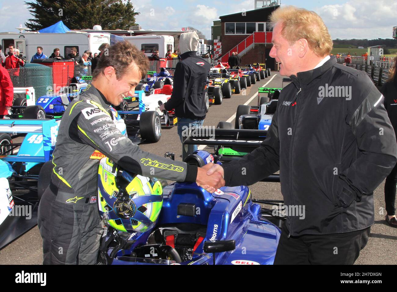 Lando Norris (GBR), pilote actuel de Formule 1 McLaren célèbre une victoire dans le championnat britannique de F3 de BRDC à Snetterton en mars 2016.Photo W Banque D'Images