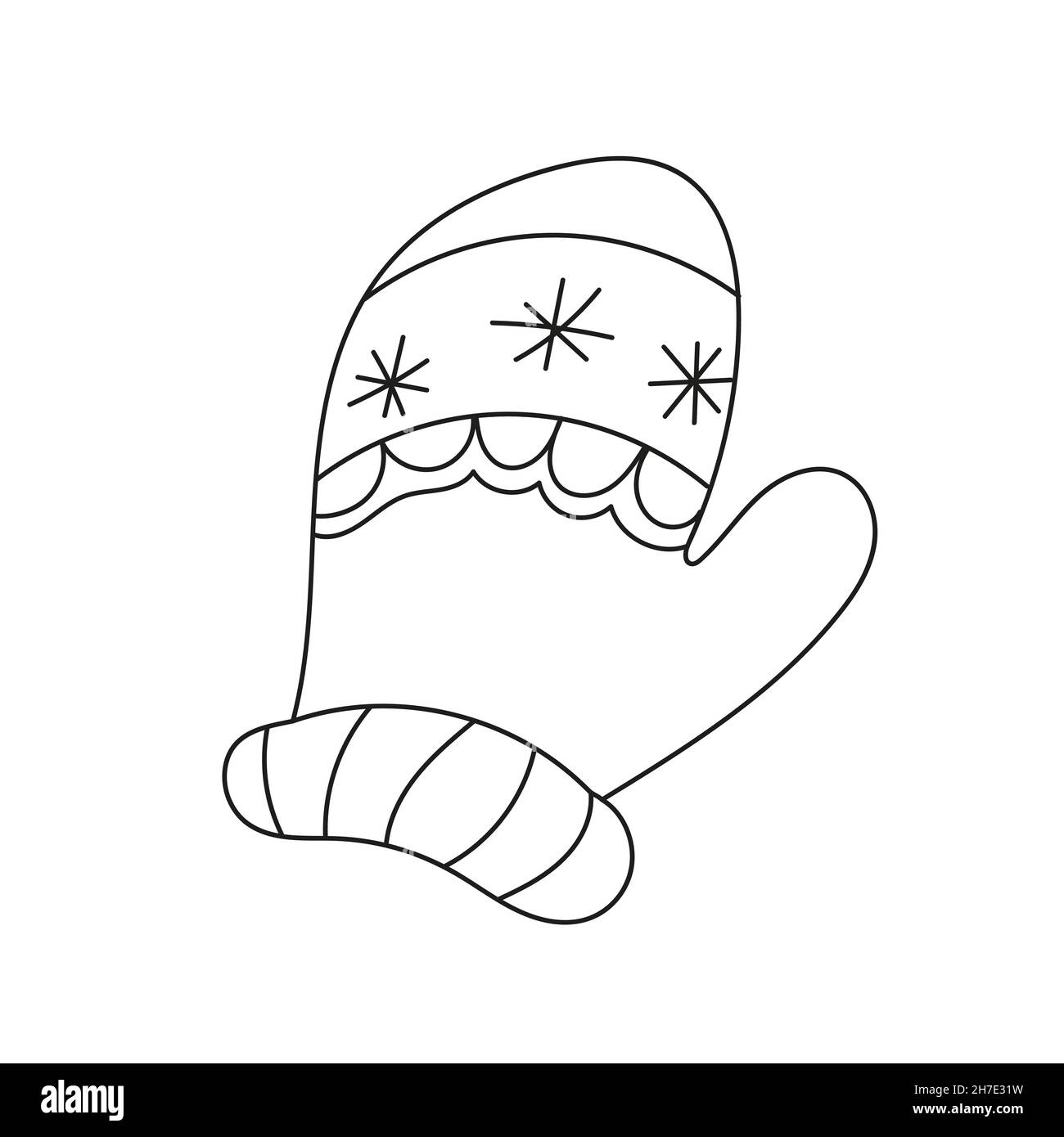 Page de coloriage simple.Moufles d'hiver en forme de doodle.Illustration  vectorielle isolée sur fond blanc.Pour une carte postale, un autocollant,  un livre de coloriage Image Vectorielle Stock - Alamy